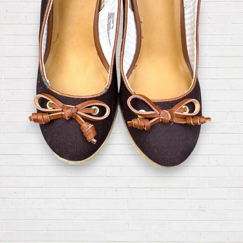 BASS Black Canvas Sling Back Kim Wedge Jute Espadrilles Heels Shoes Womens 7